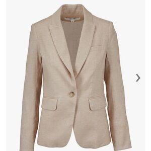 Veronica Beard Cutaway Linen Light Tan/Pink Blazer